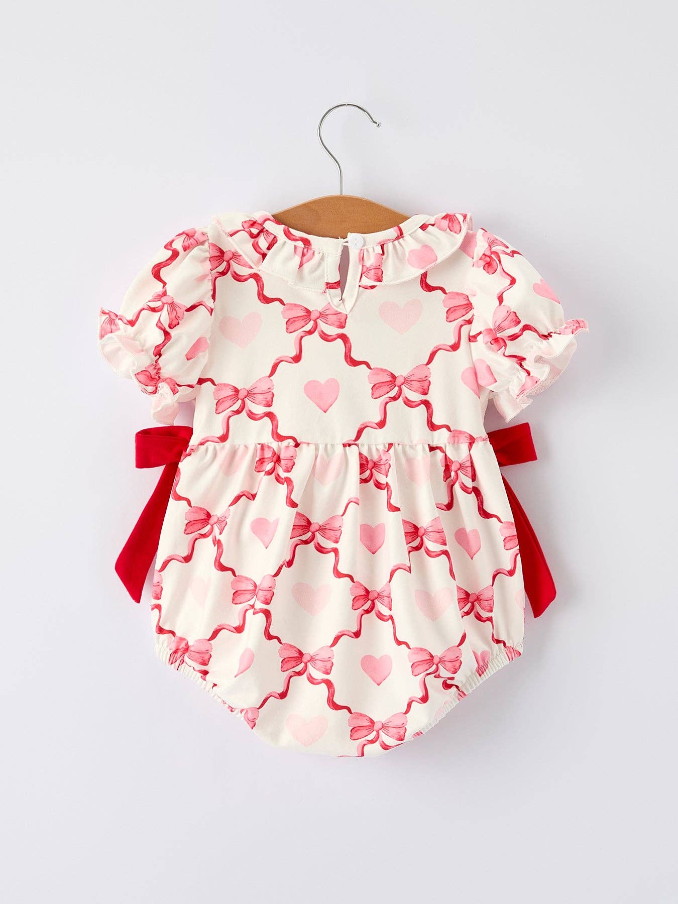 Girls Valentine Romper with Heart Embroidery and Bow
