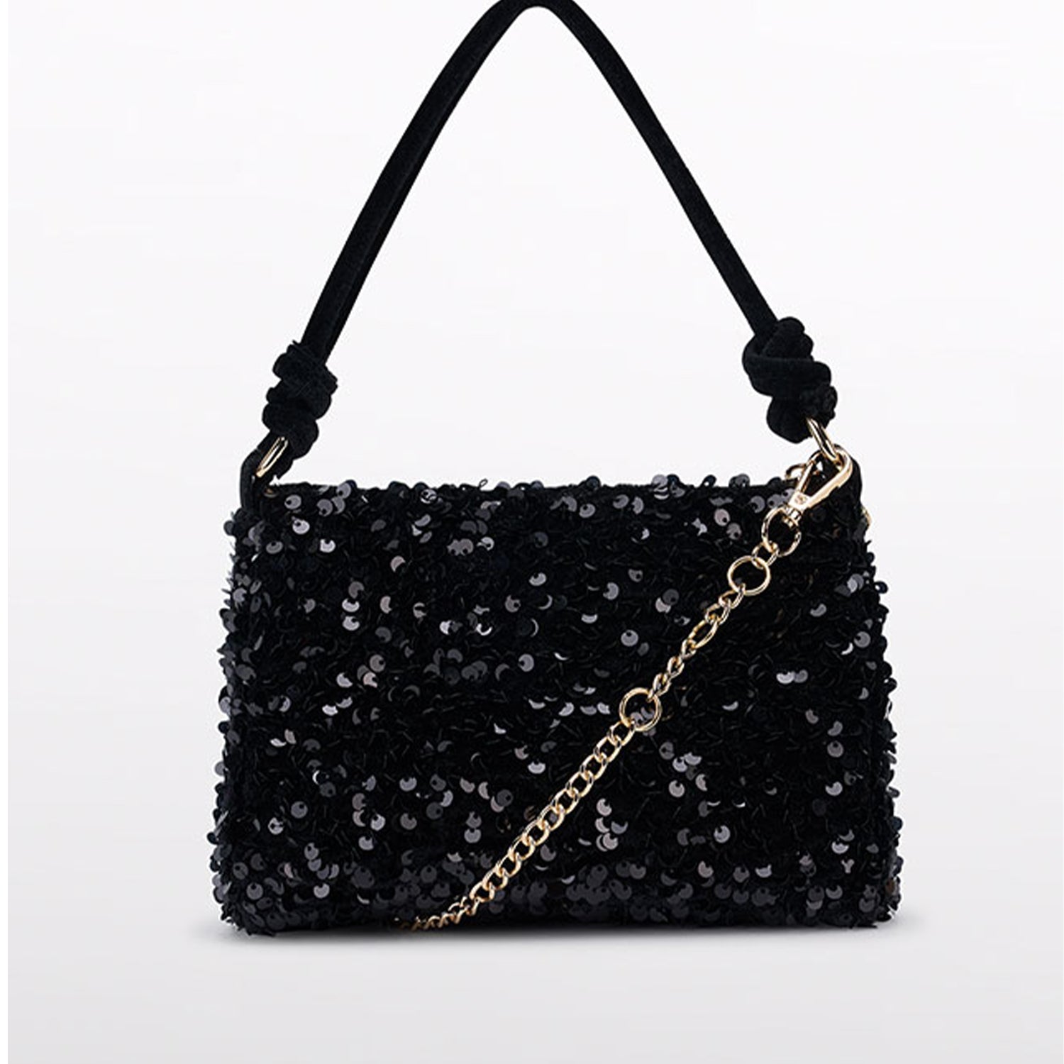 Black Velvet Sequin Cross Body Handbag