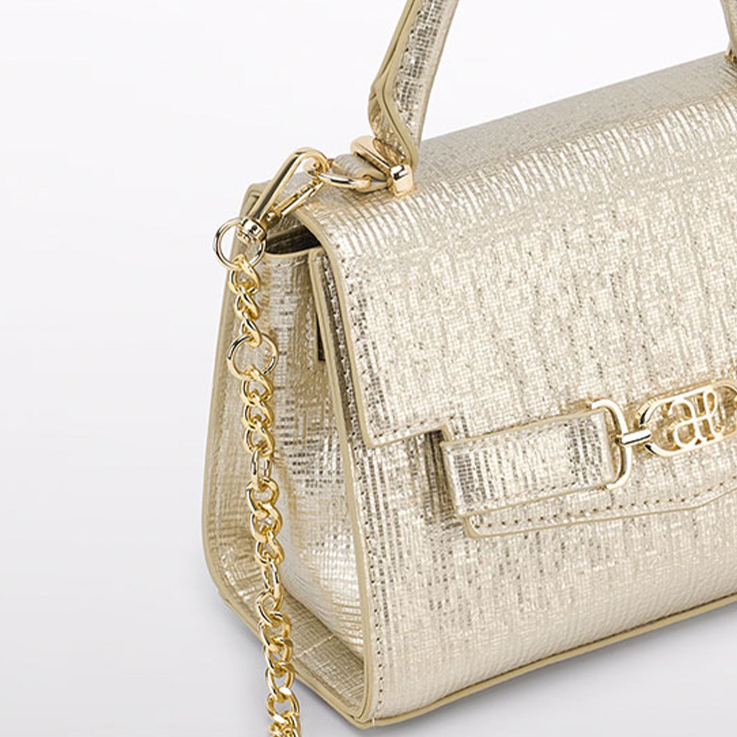 Gold Textured Faux Leather Handbag