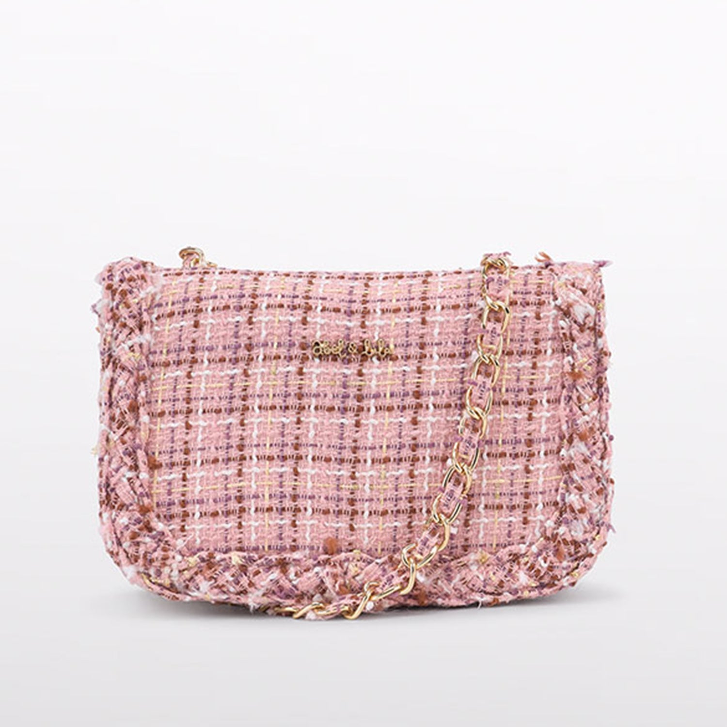 Pink Tweed Cross Body Handbag
