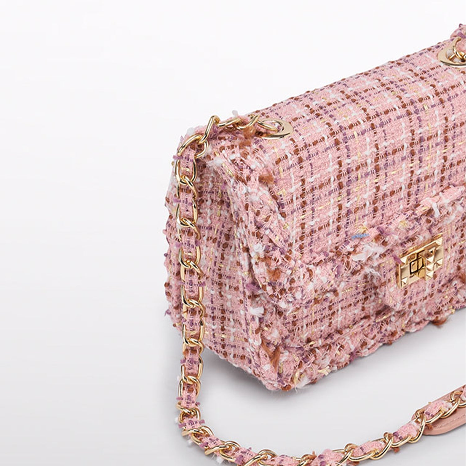 Pink Tweed Cross Body Handbag
