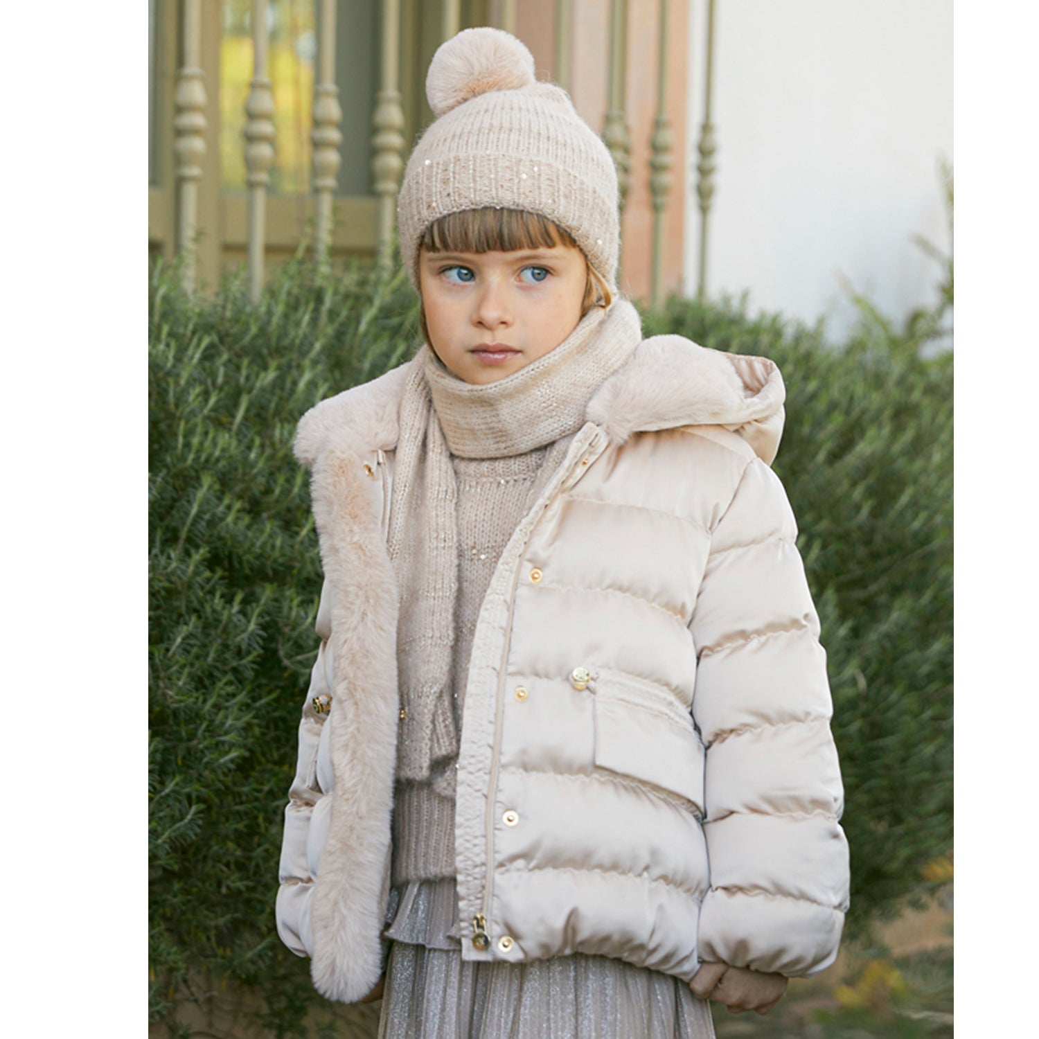 Champagne Satin Puffer Coat