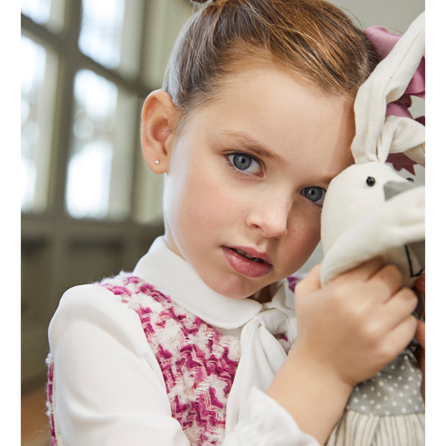 Pink Herringbone Pinafore Dress