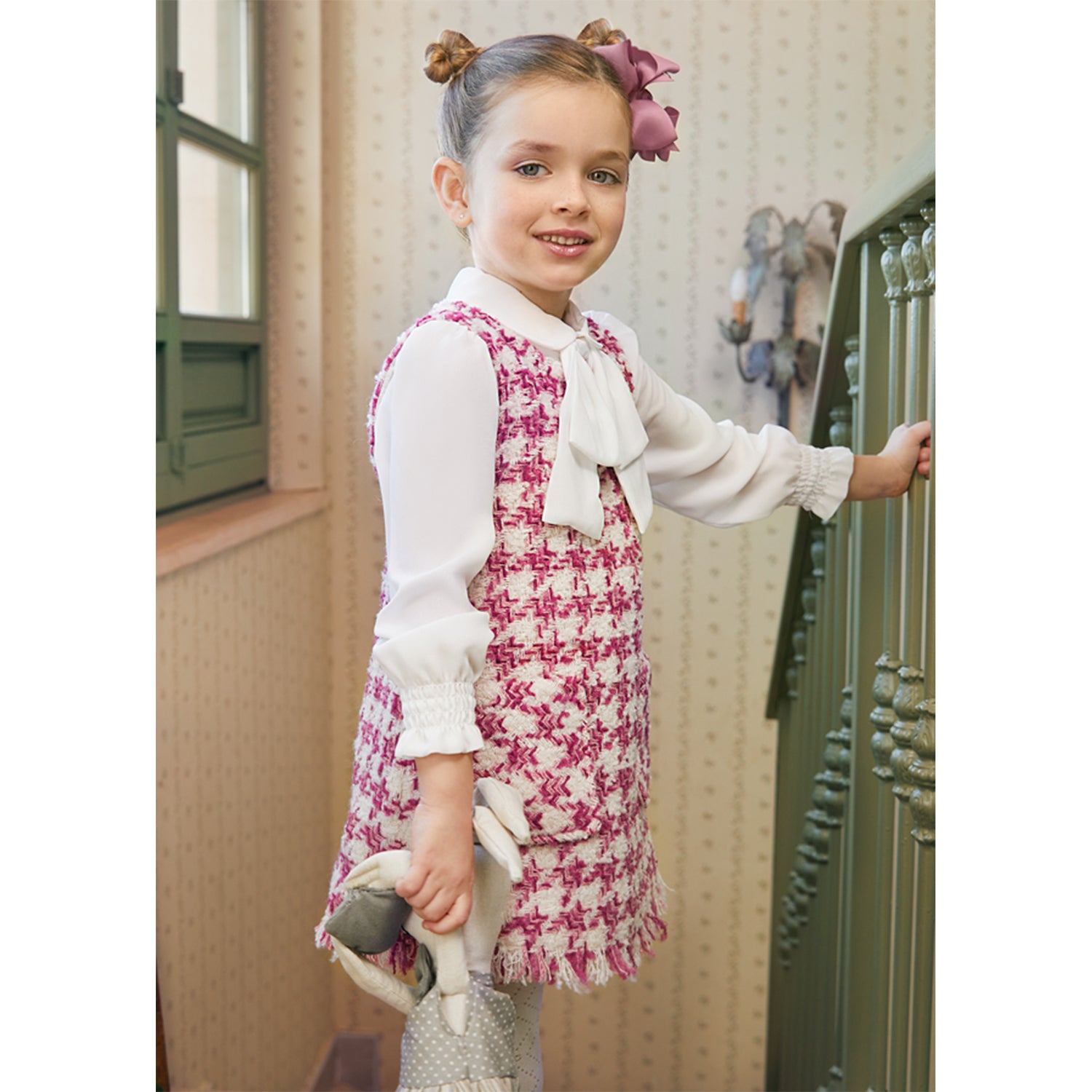Pink Herringbone Pinafore Dress