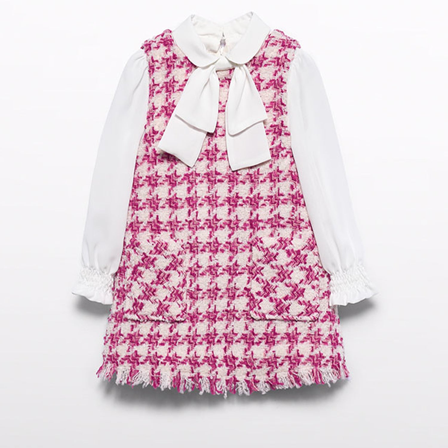 Pink Herringbone Pinafore Dress