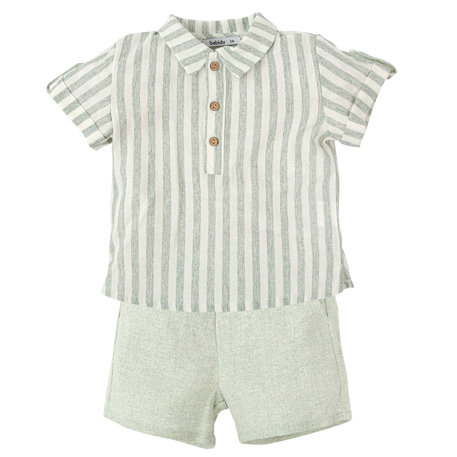 Green Stripe Linen Shirt & Shorts