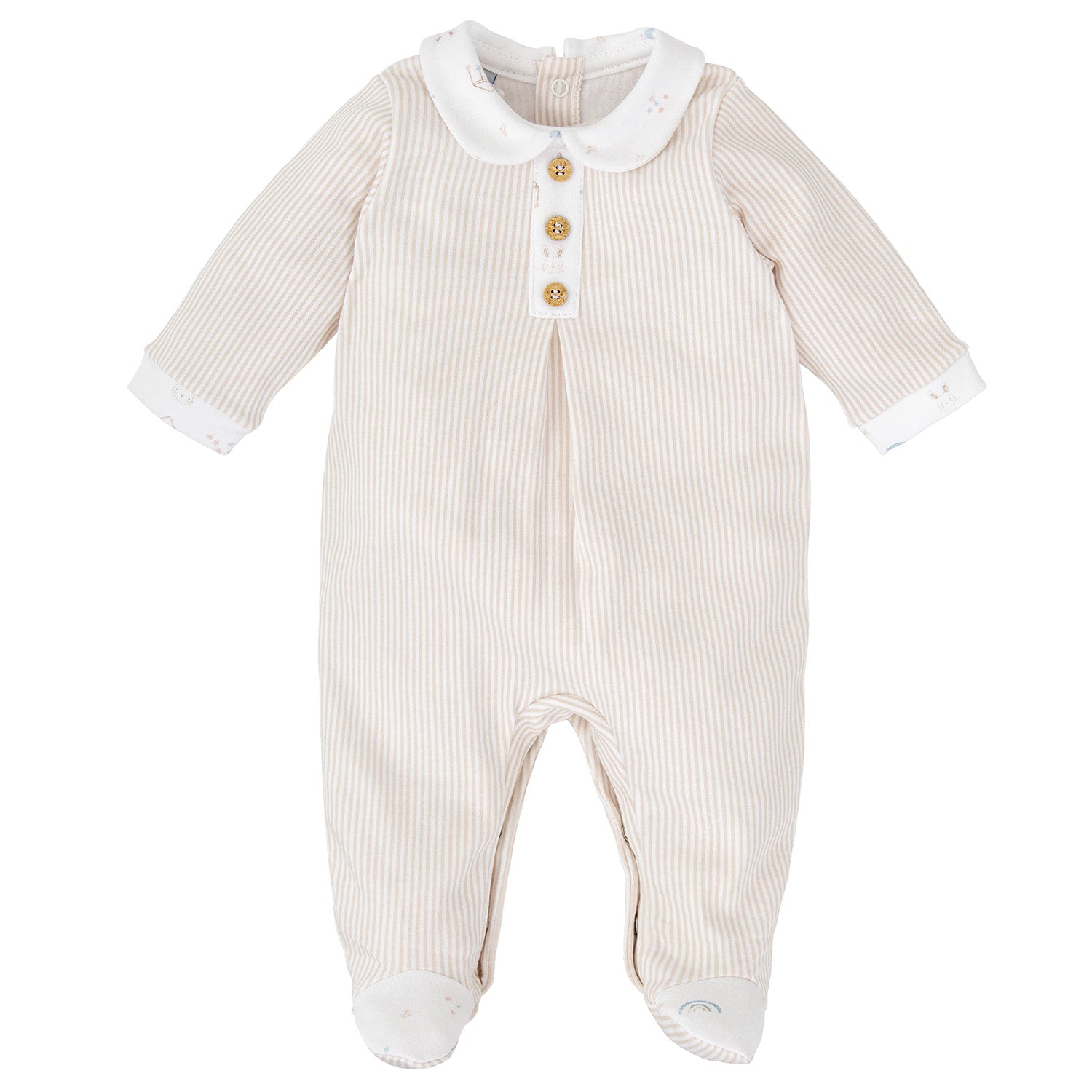 Boys Beige Stripe Babygrow