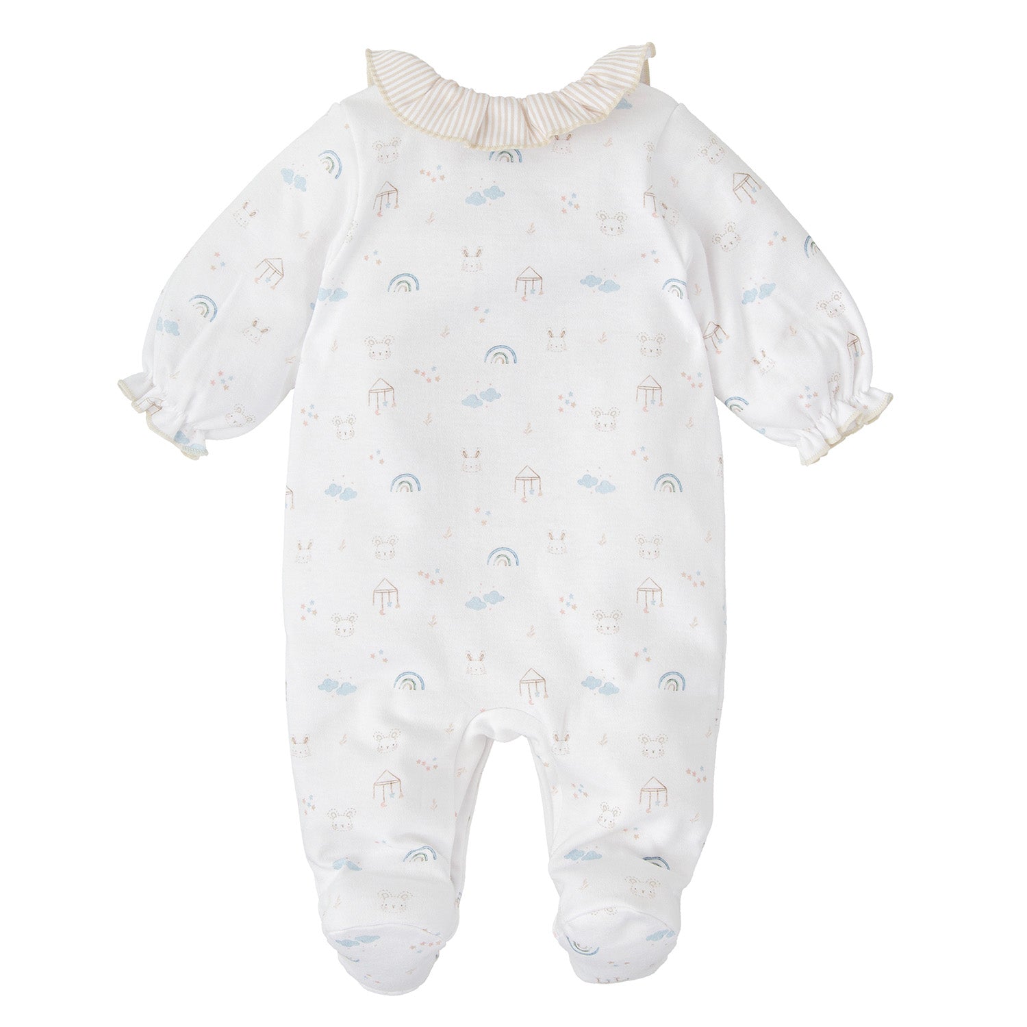 Girls Beige Stripe Trim Babygrow