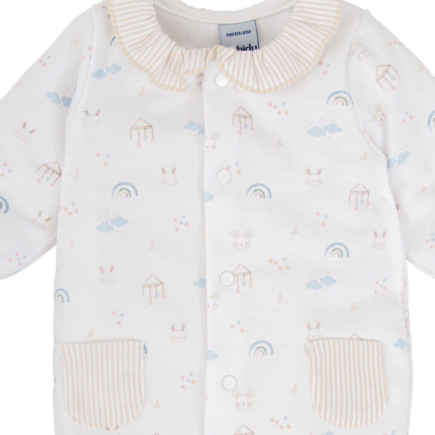 Girls Beige Stripe Trim Babygrow