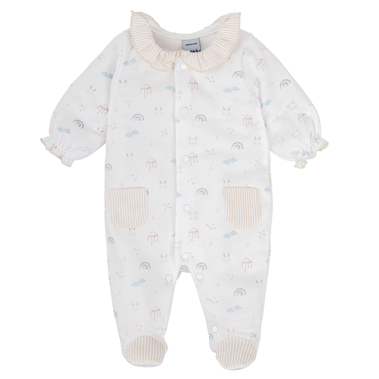 Girls Beige Stripe Trim Babygrow