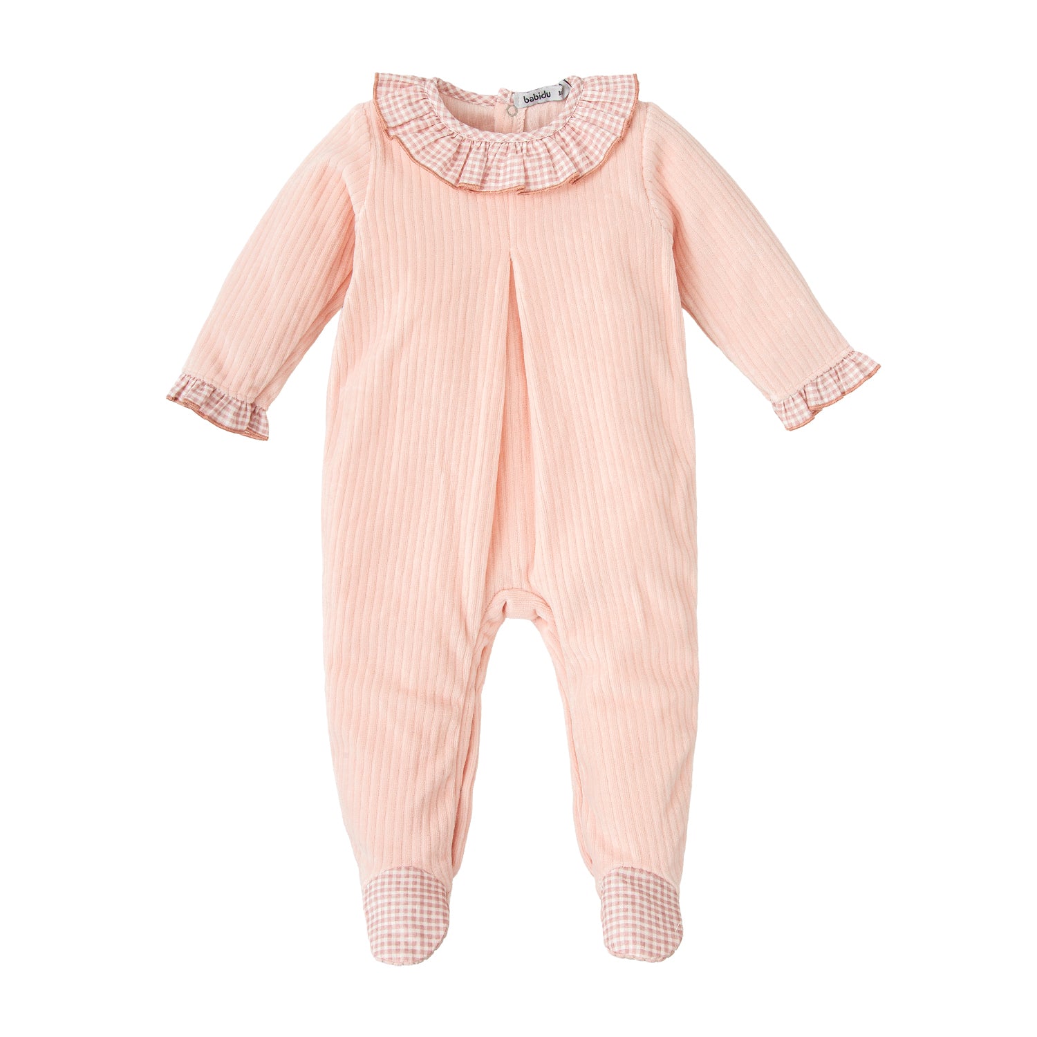 Salmon Velour Ribbed Babygrow