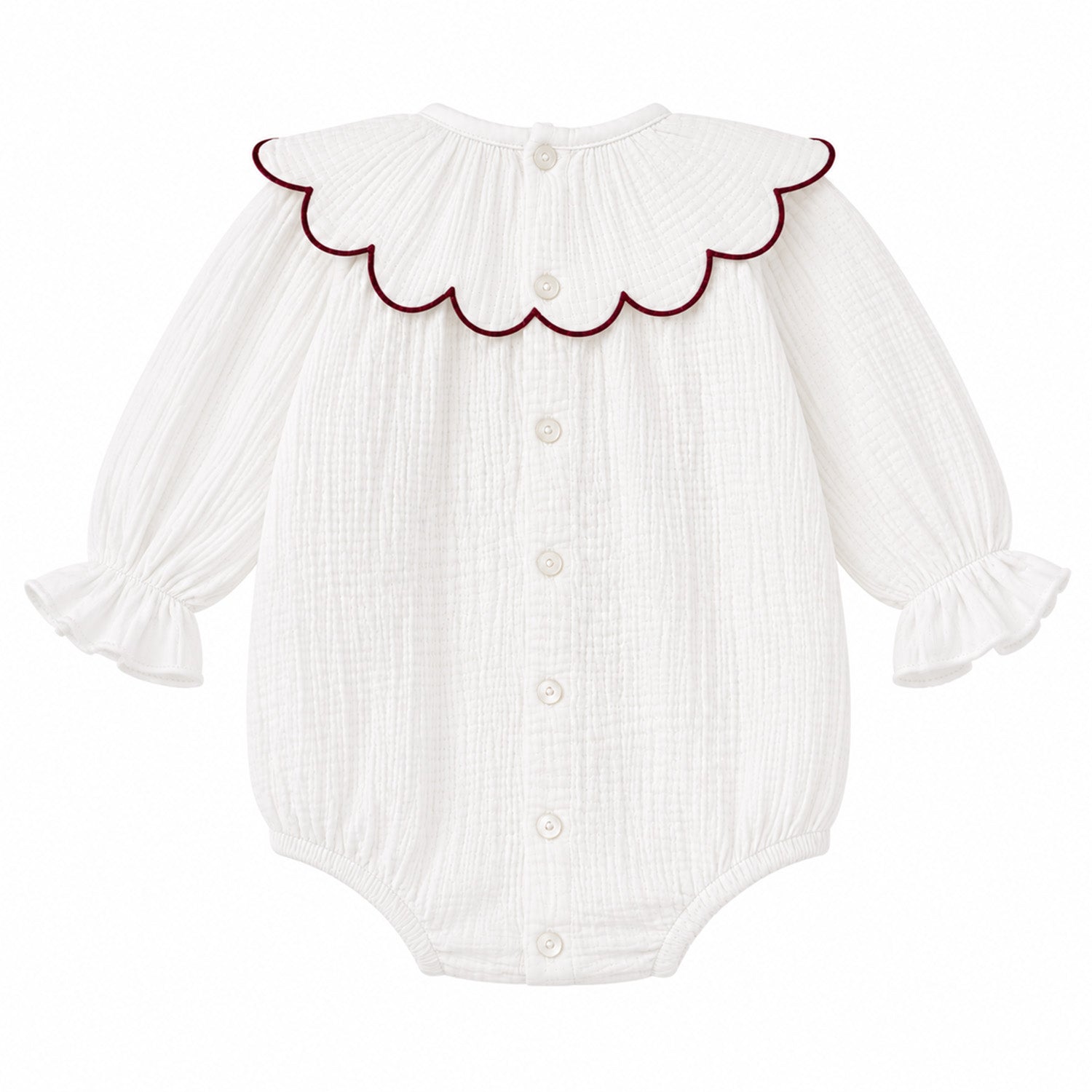 Off White With Burgundy Trim Crepe Romper