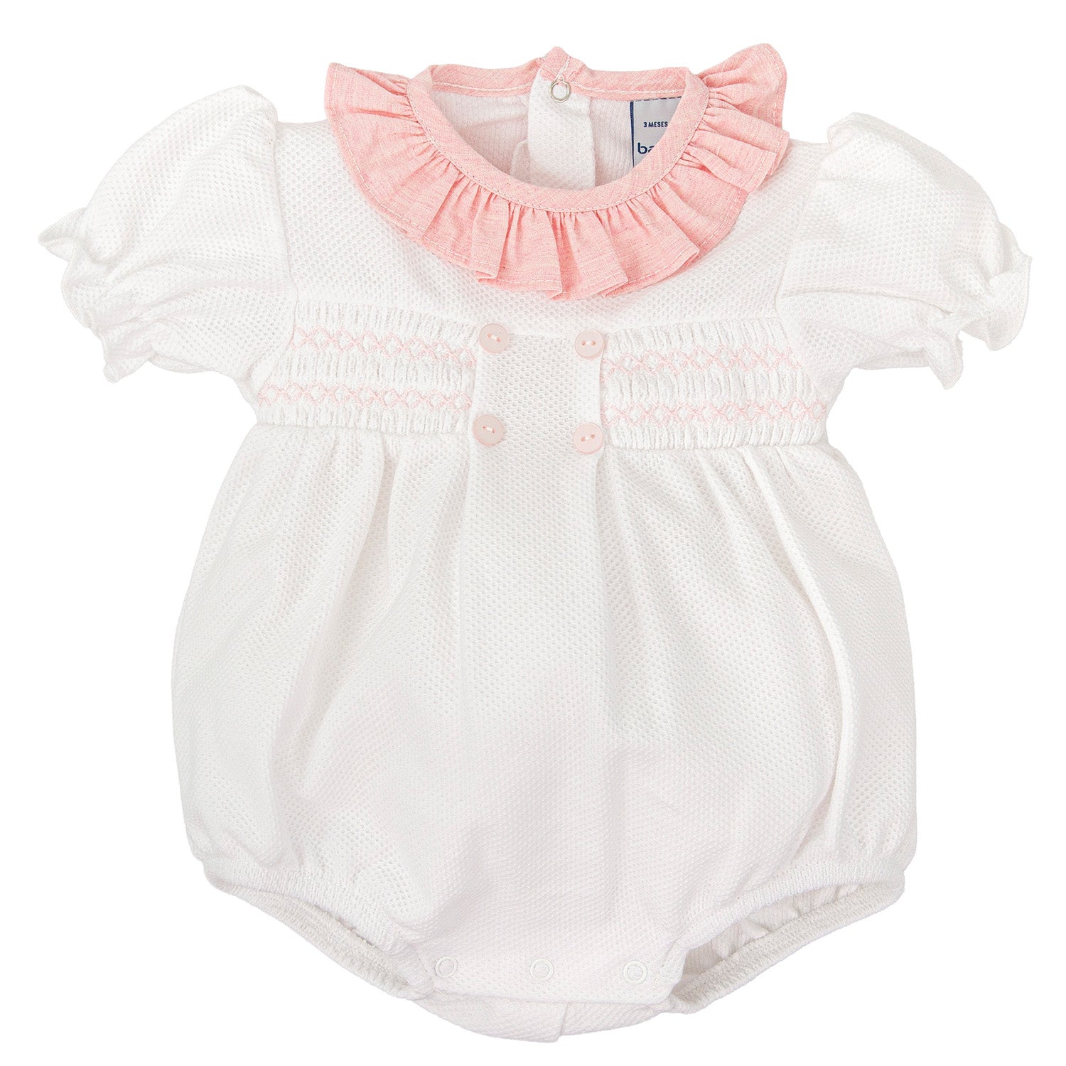 White & Pink Smocked Romper