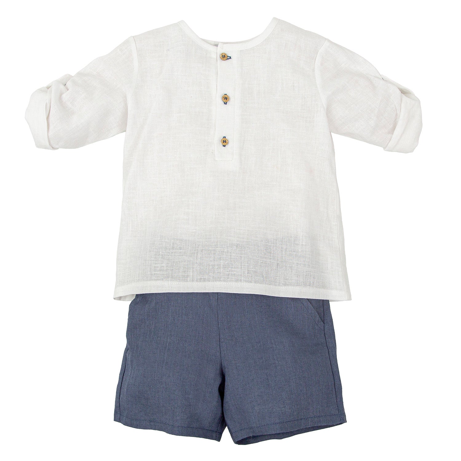 White & Navy Linen Short Set