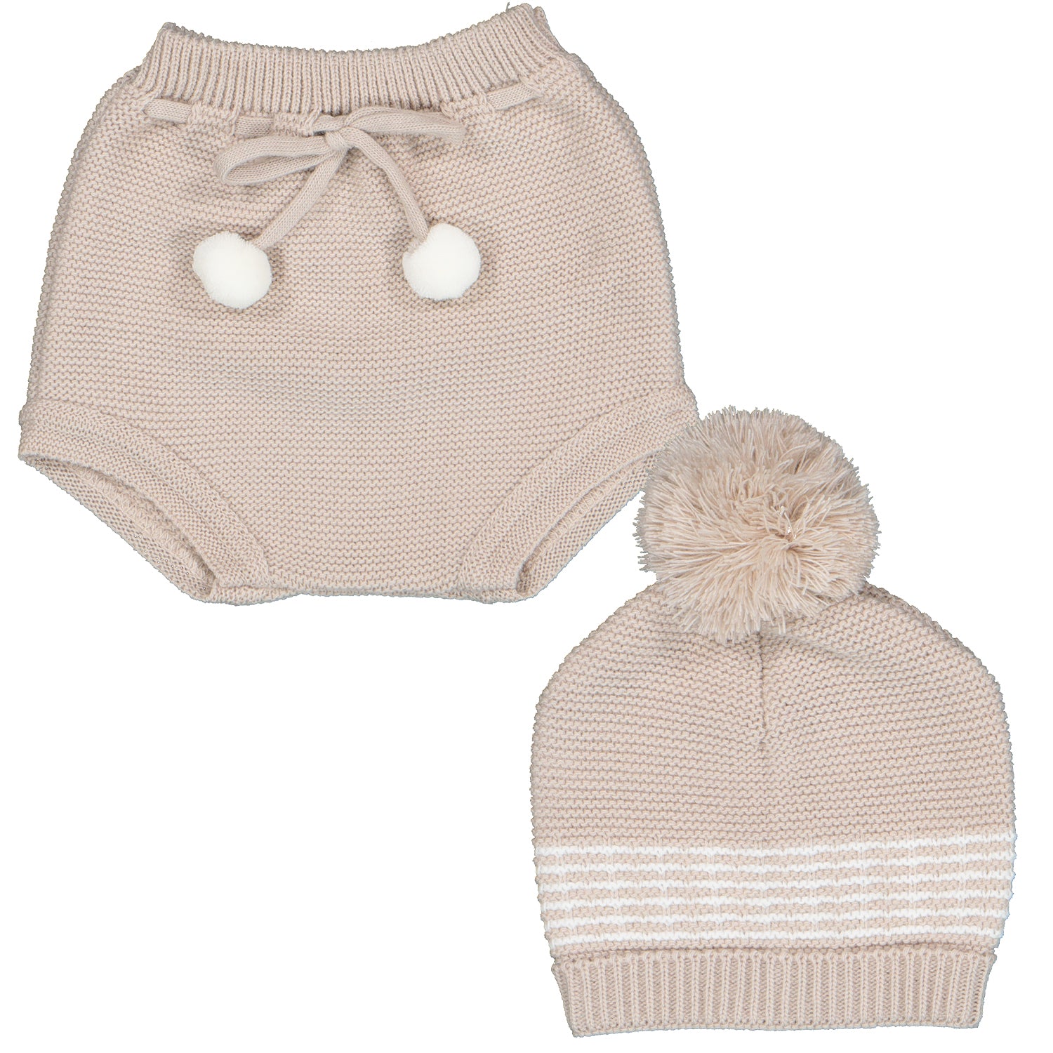Beige Knit Jam Pant Set & Hat