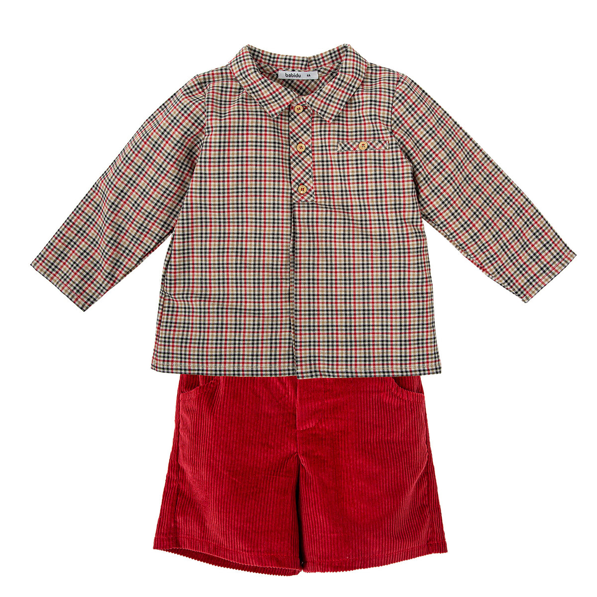 Boys Red Check Short Set