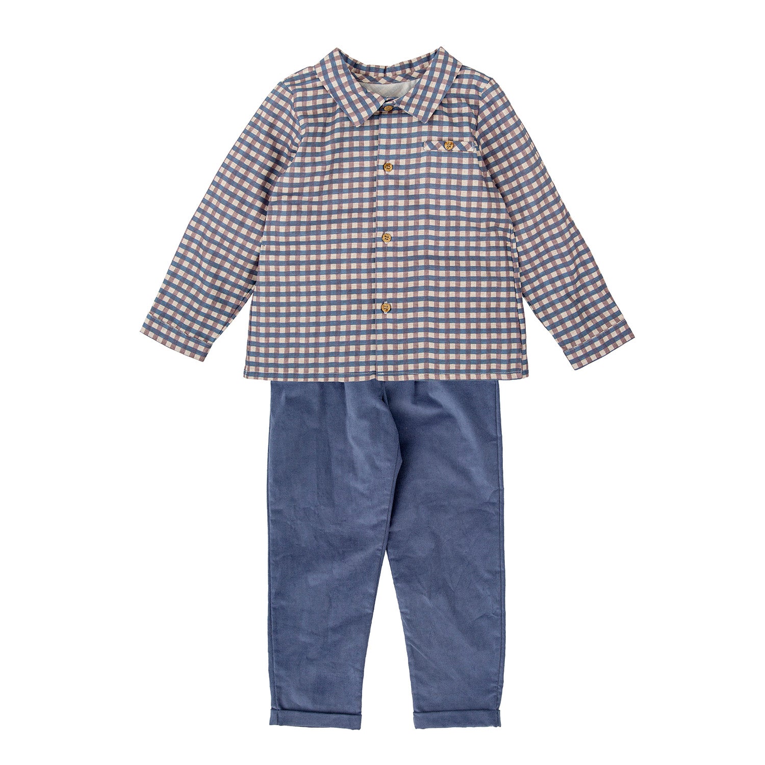Blue Check Shirt & Trouser Set