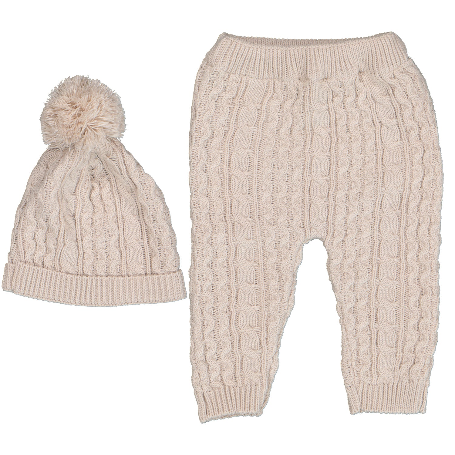 Sand Cable Knit Set & Hat