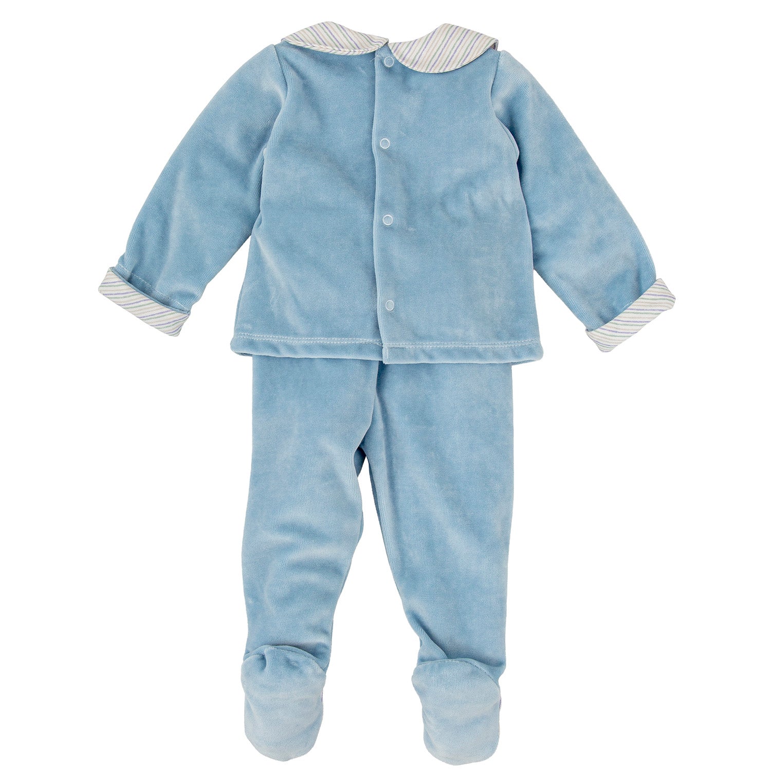 Blue Velour Stripe Trim Set