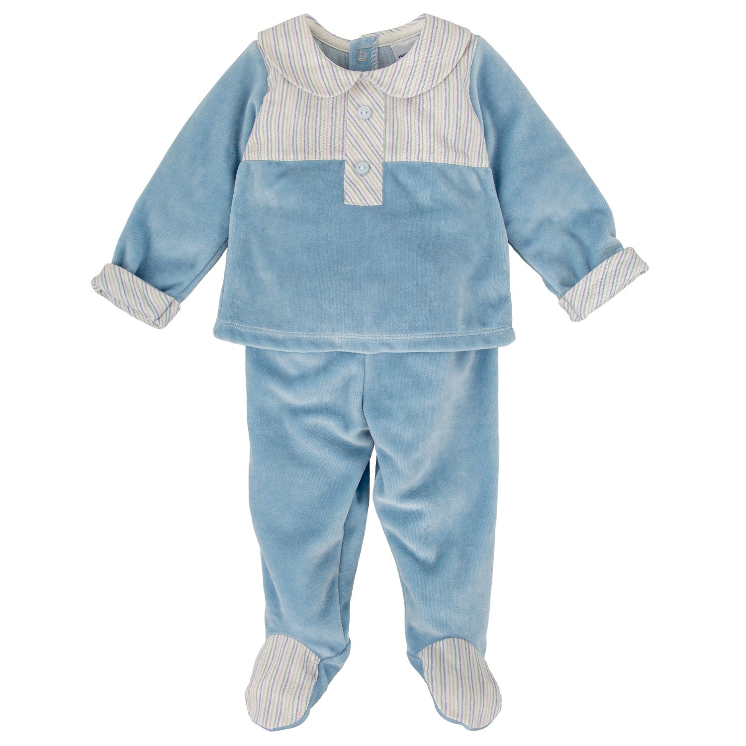 Blue Velour Stripe Trim Set