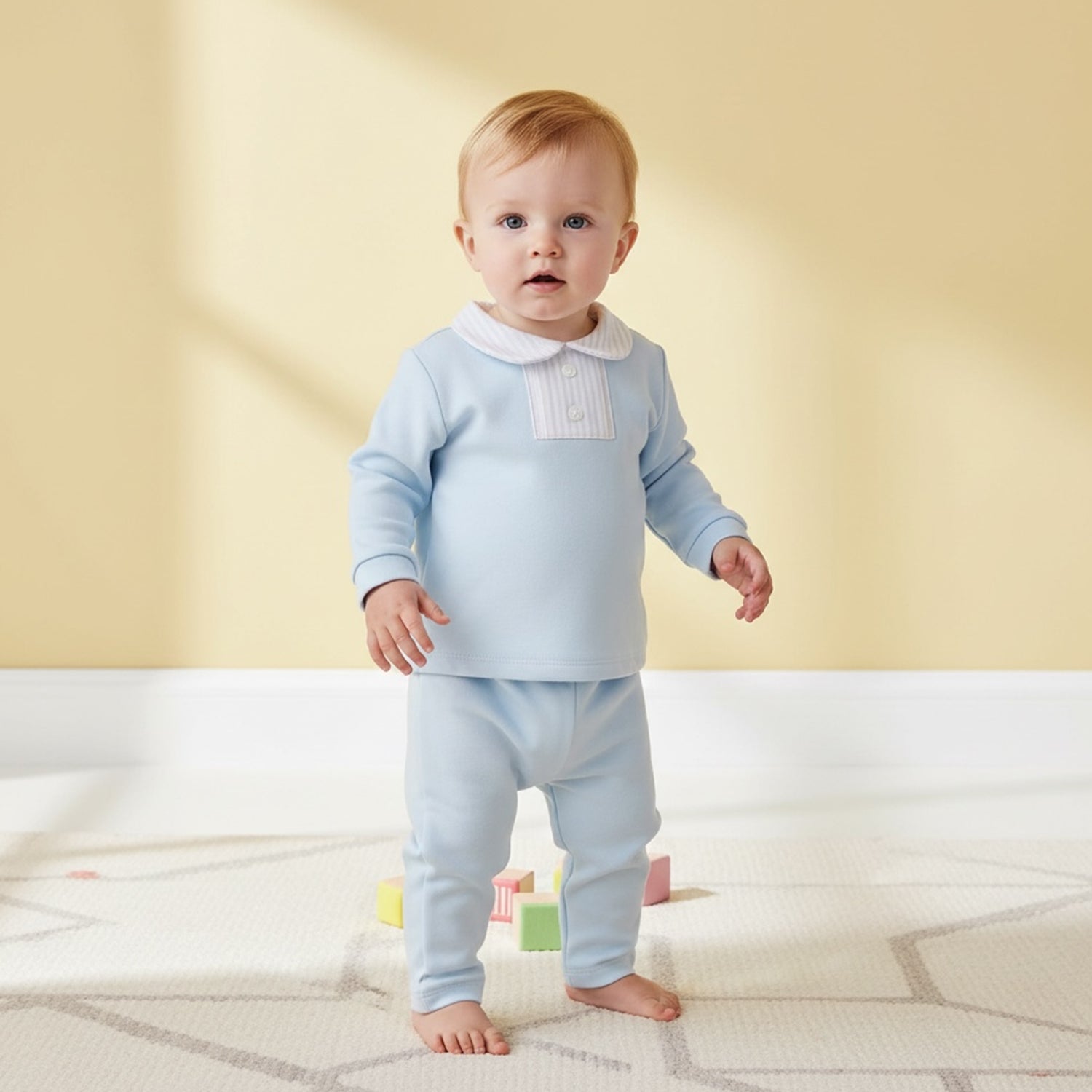 Pale Blue Stripe Trim Outfit