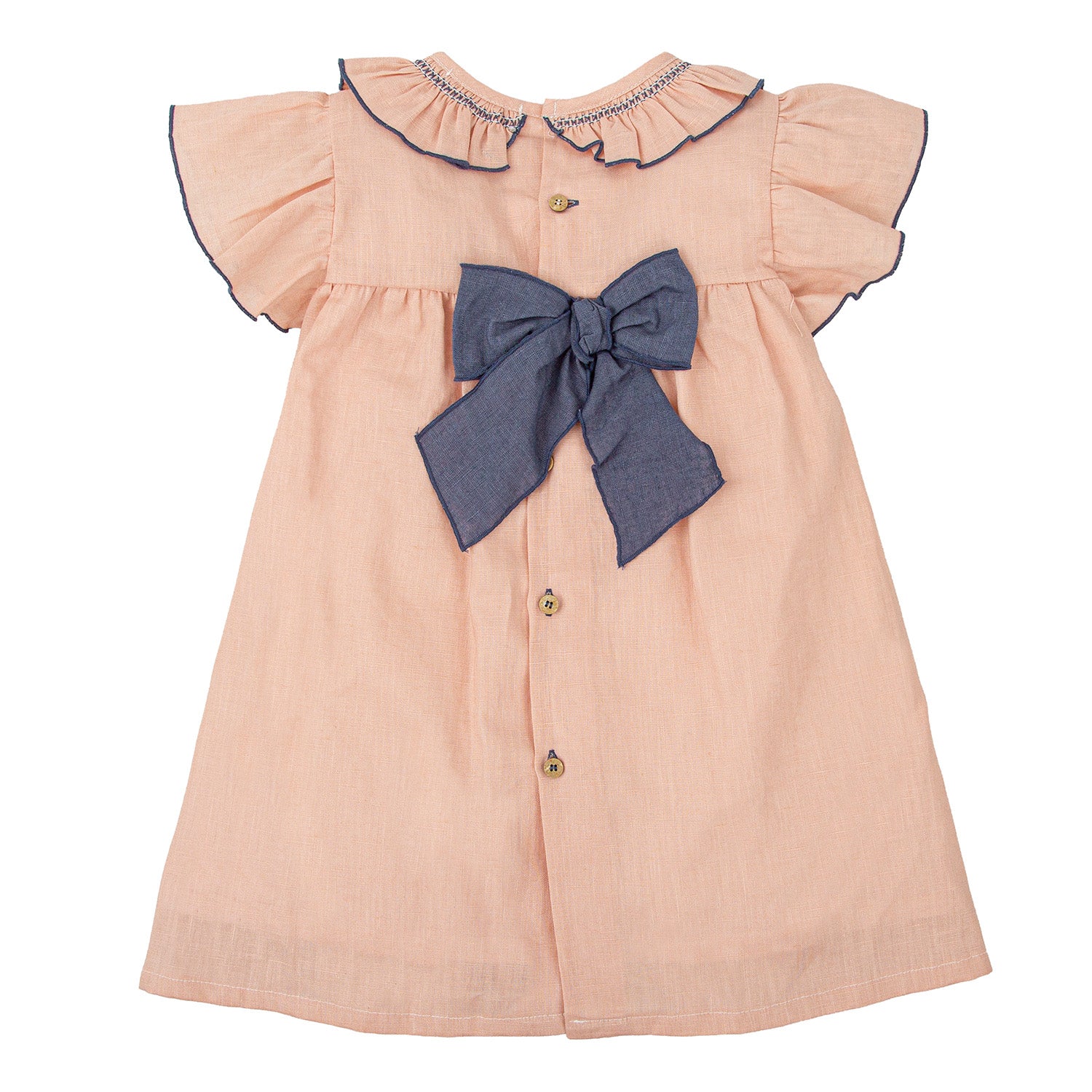 Peach Pink & Navy Smocked Dress