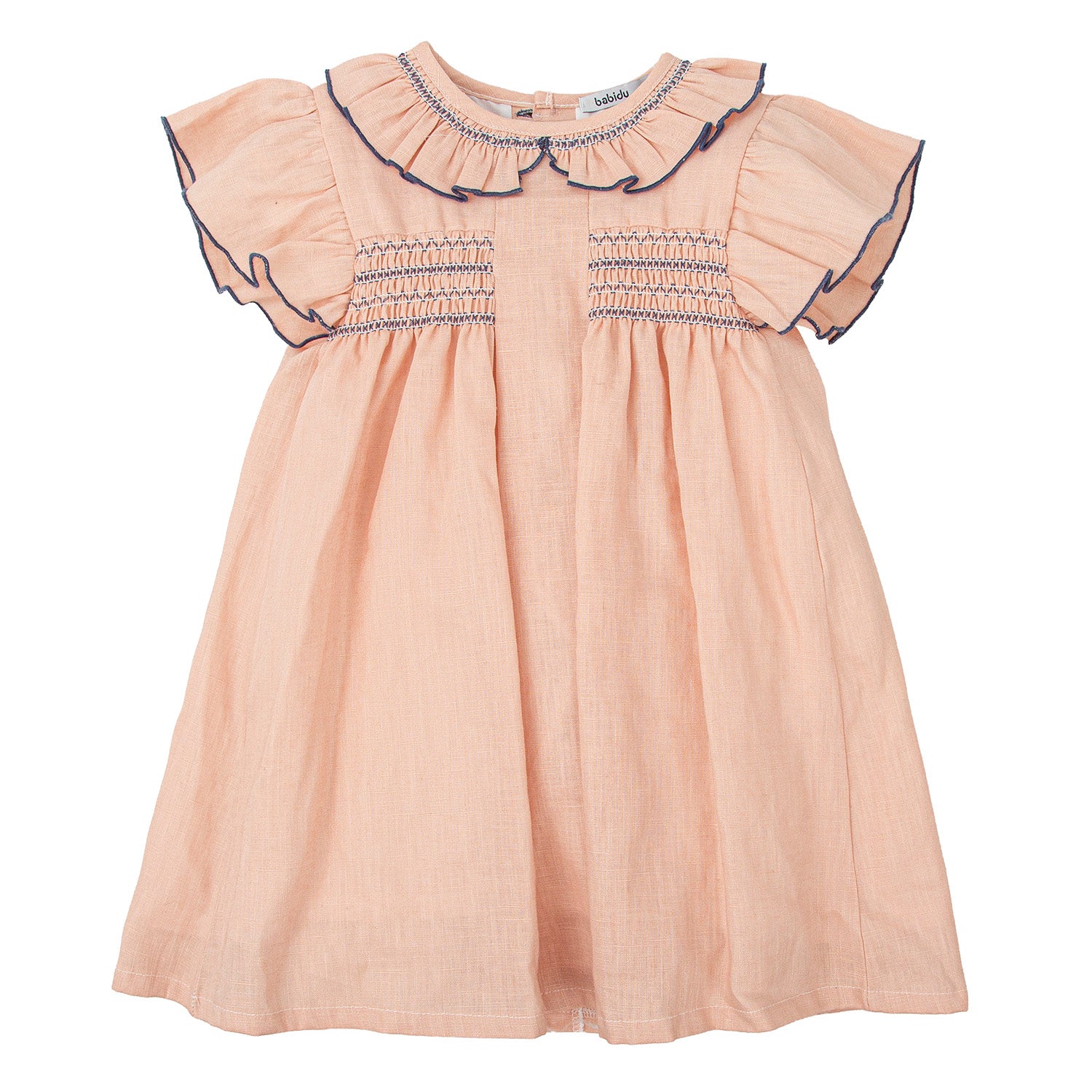 Peach Pink & Navy Smocked Dress