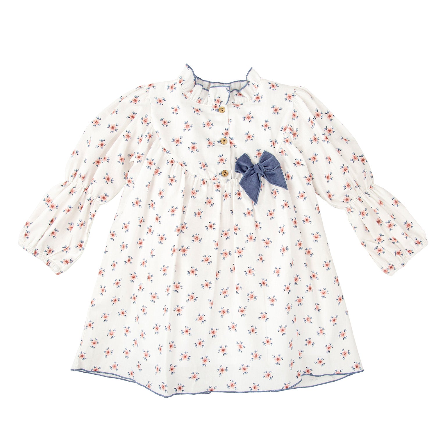 Ivory & Blue Velvet Bow Dress