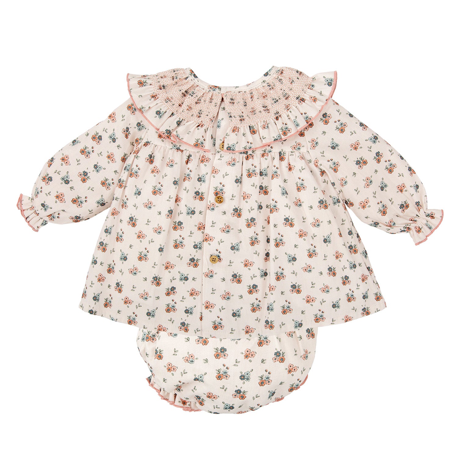 Ivory Smocked Floral Print Dress
