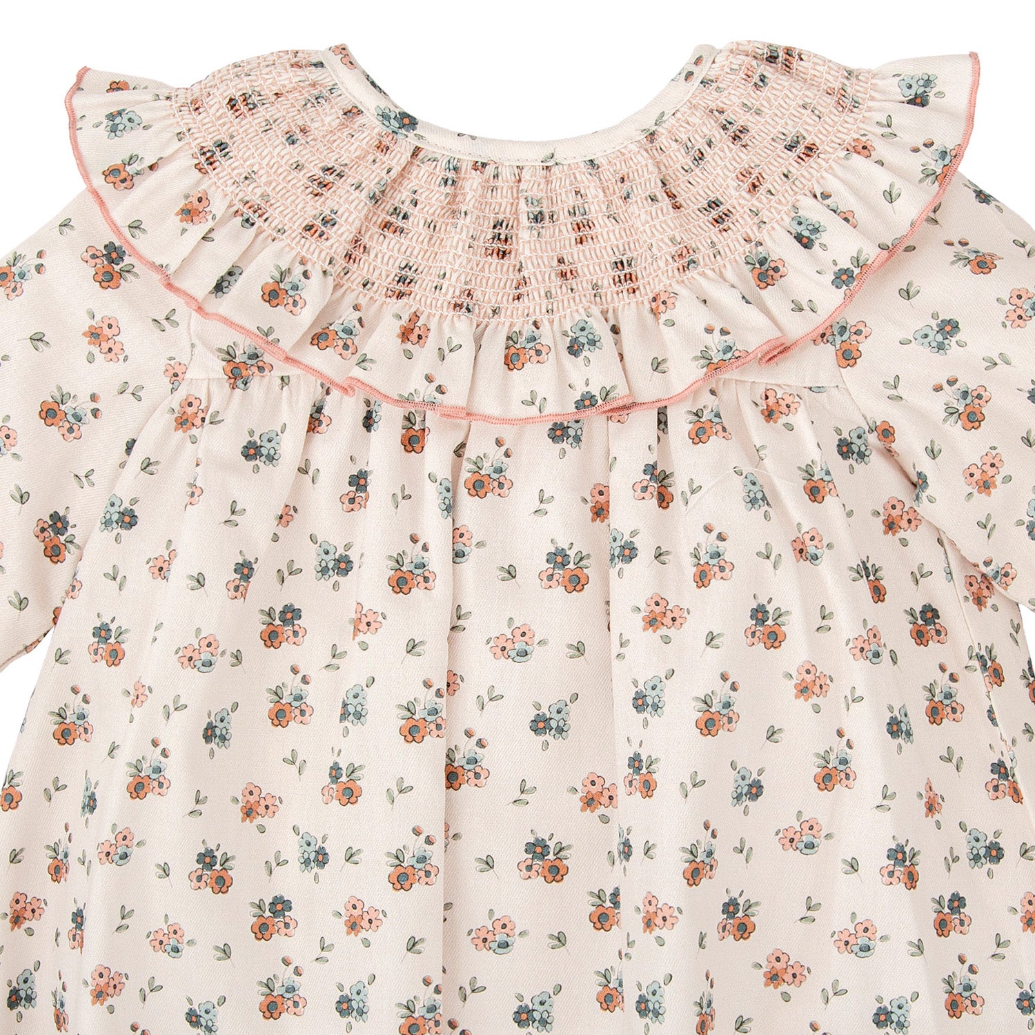 Ivory Smocked Floral Print Dress