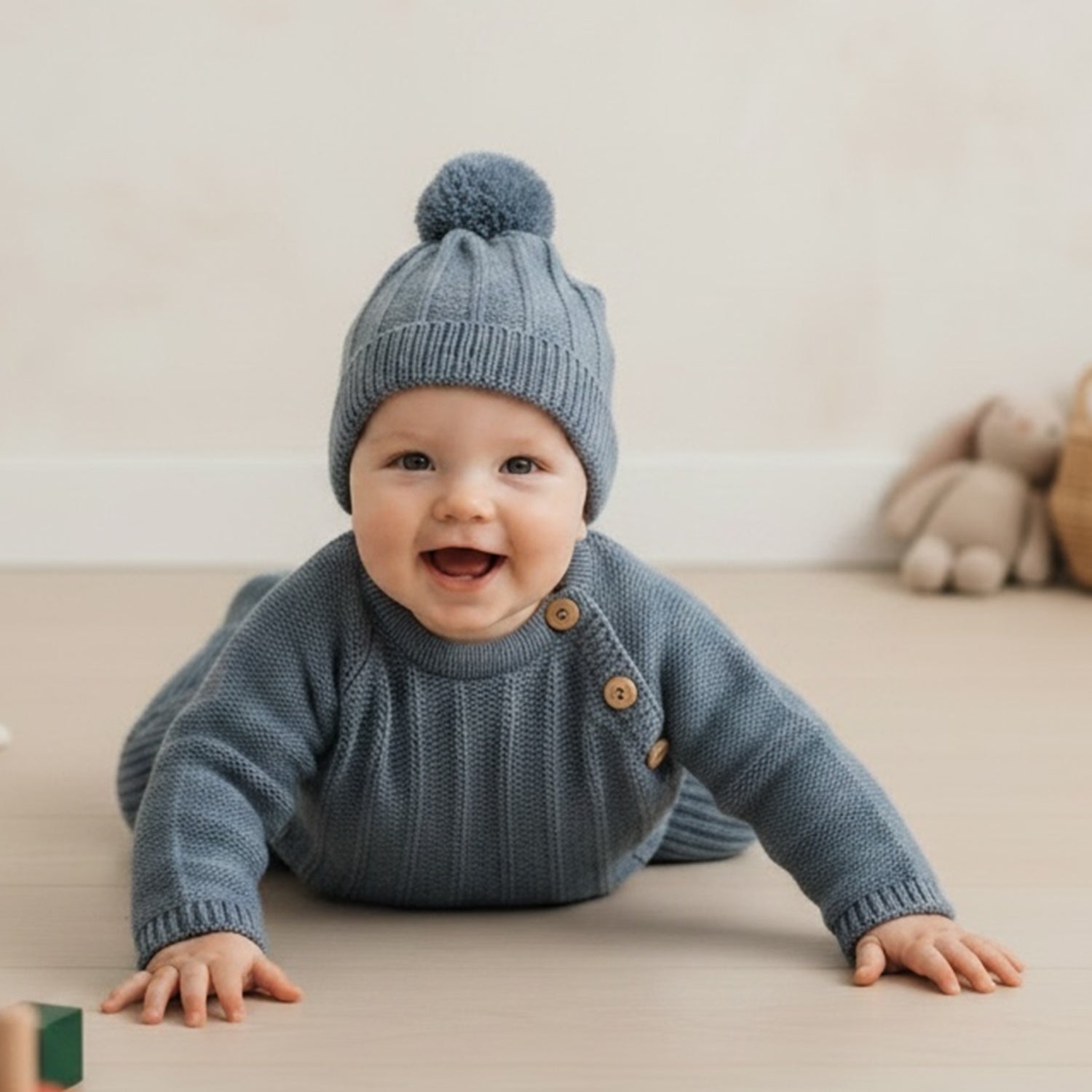 Deep Blue Knitted Set With Hat