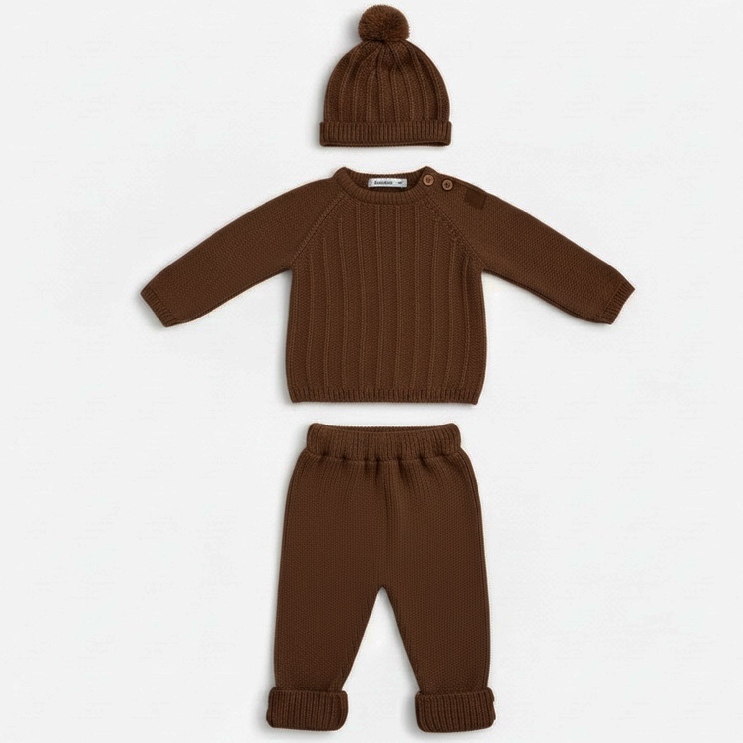 Brown Knitted Set With Hat