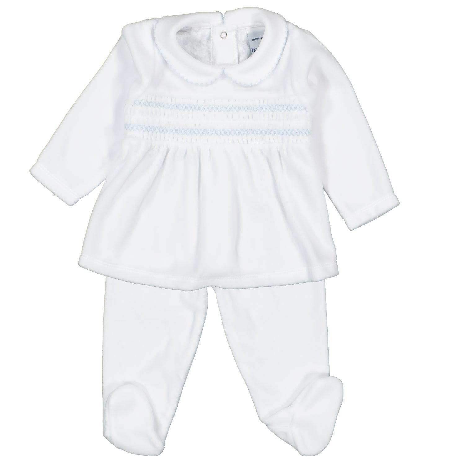 White & Blue Velour Smocked Set