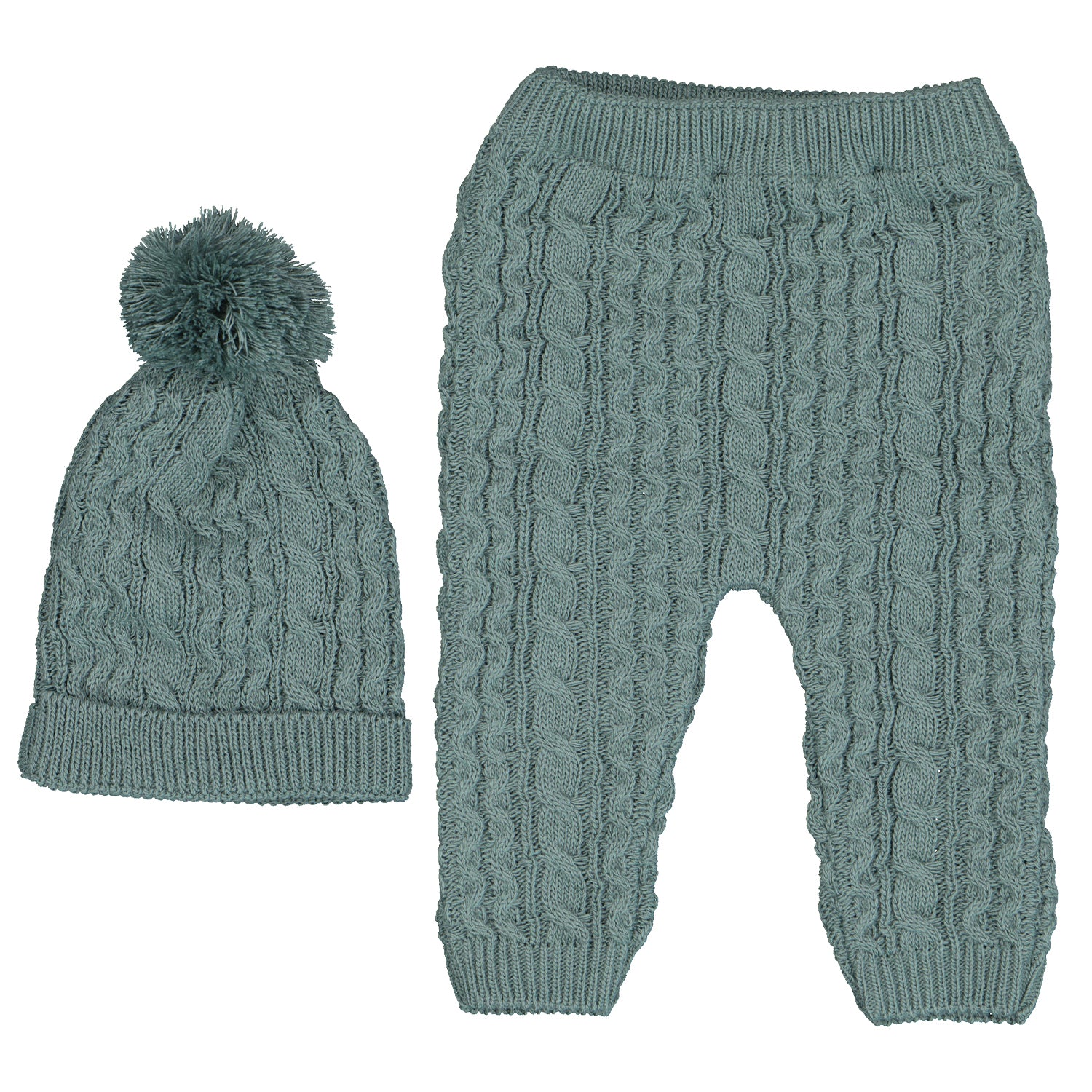 Green Cable Knit Set & Hat