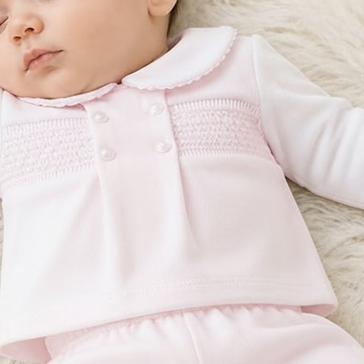 Pink Velour Smocked Set