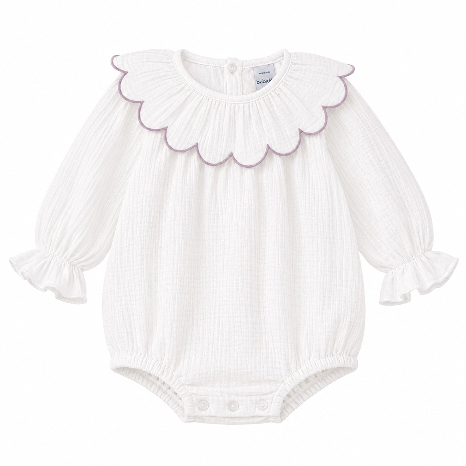 Off White With Plum Trim Crepe Romper