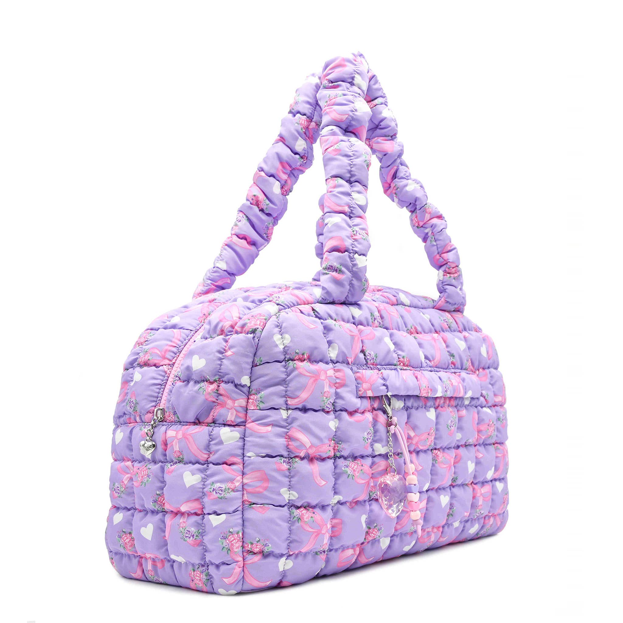 Quilted Scrunchies Floral Bow Printed Medium Duffle Bag