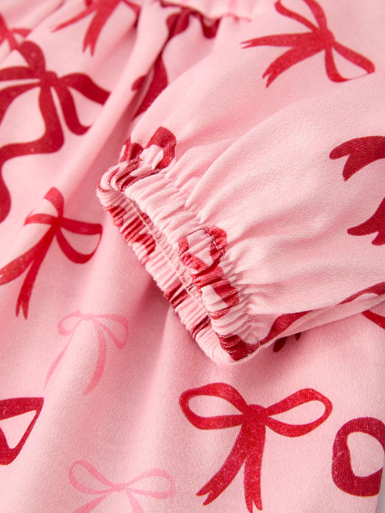 Pink Bow Print Girls Nightdress with Ruffle Hem