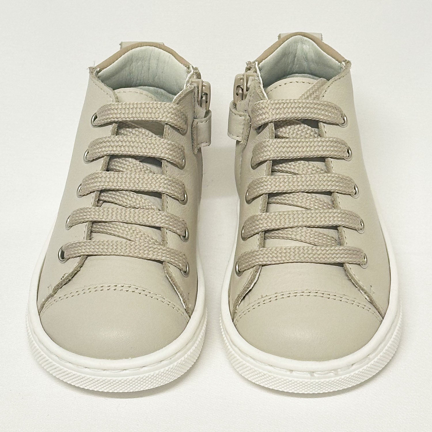 Beige & Taupe Trim High Top Leather Trainer