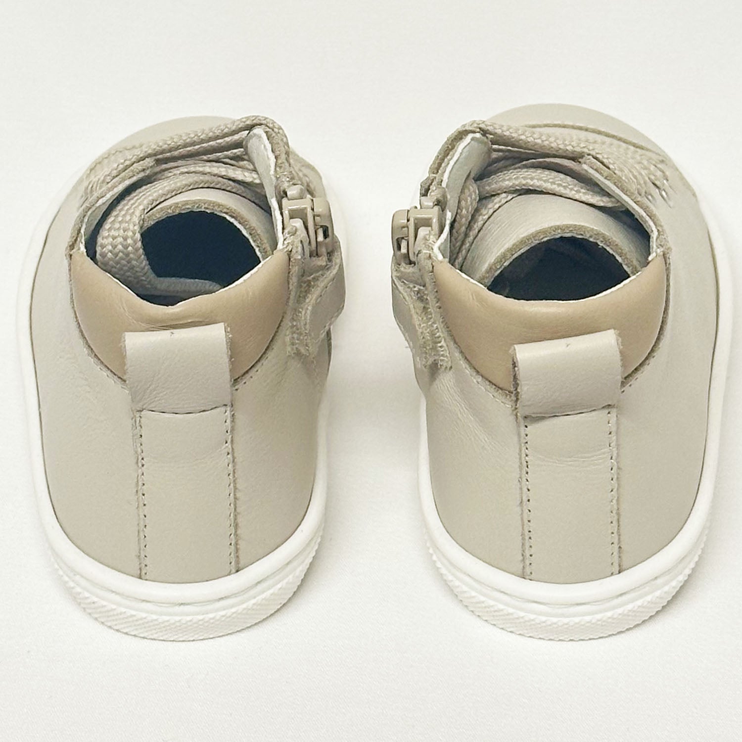 Beige & Taupe Trim High Top Leather Trainer