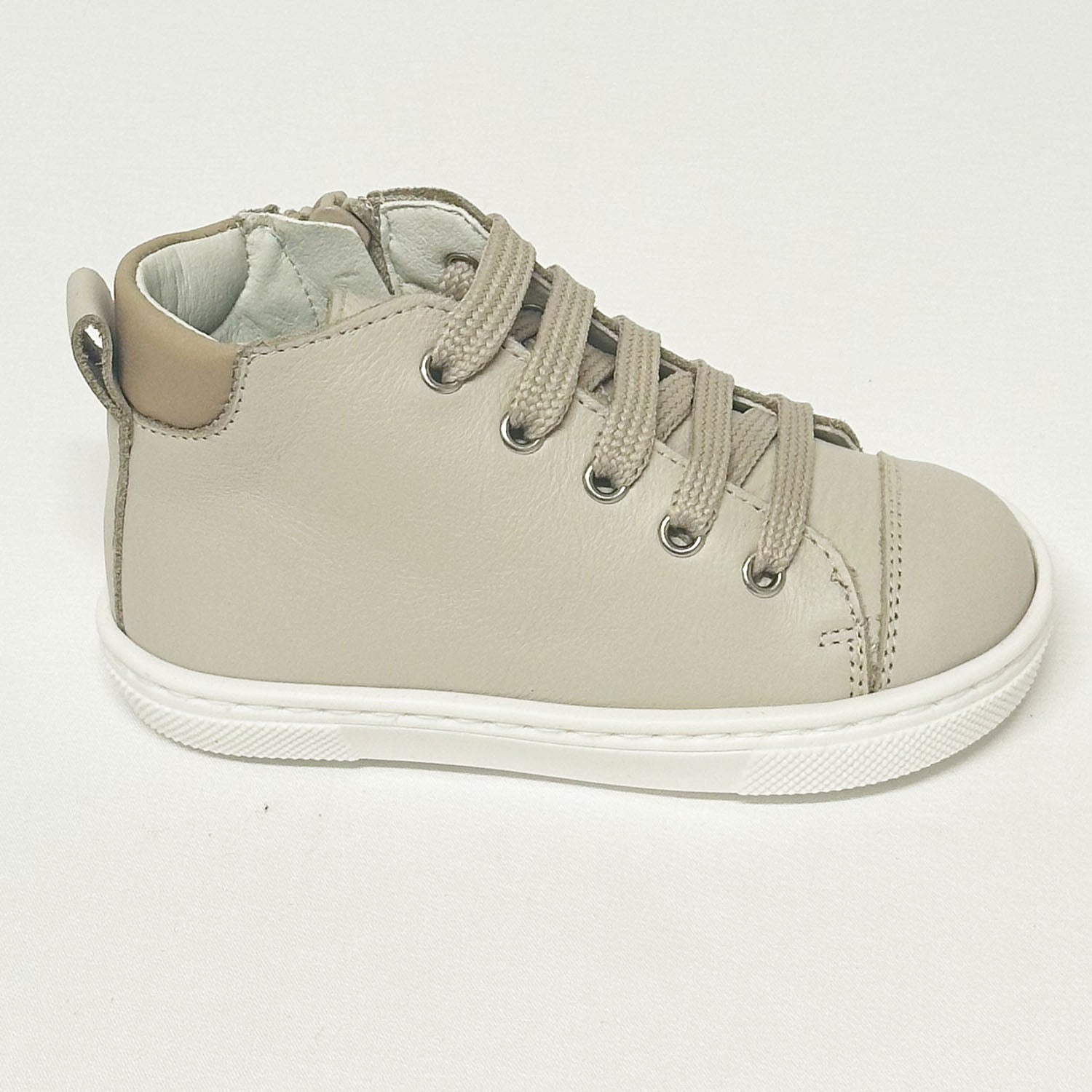 Beige & Taupe Trim High Top Leather Trainer