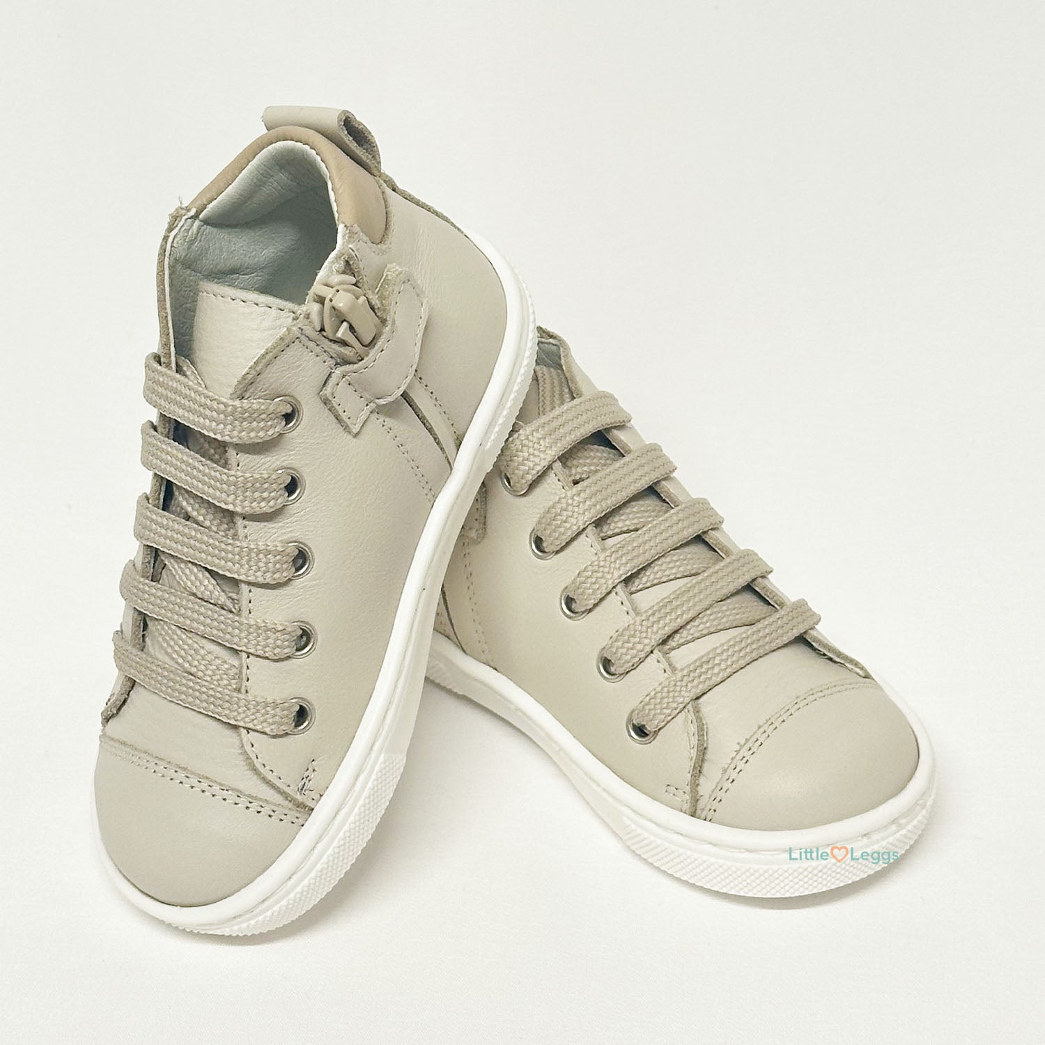 Beige & Taupe Trim High Top Leather Trainer