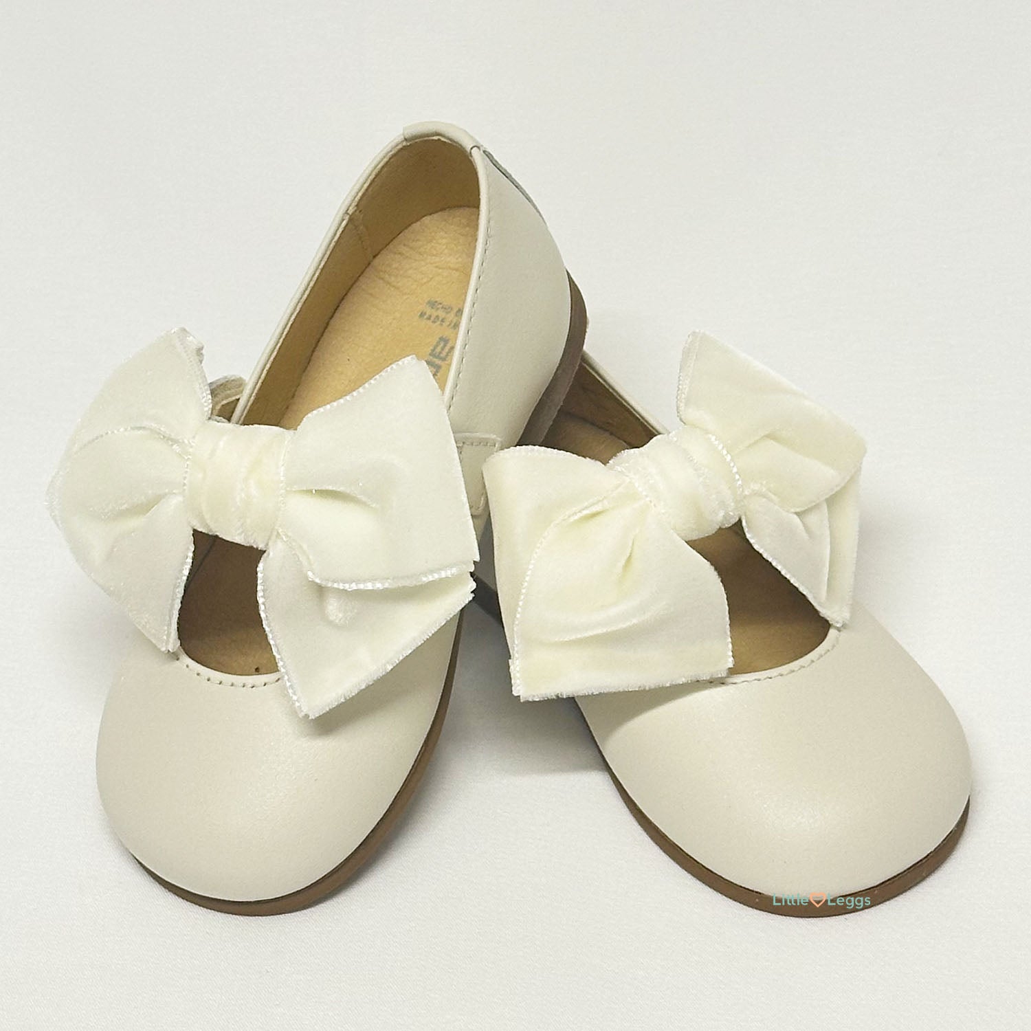 Cream Leather Velvet Bow Mary Jane Shoe