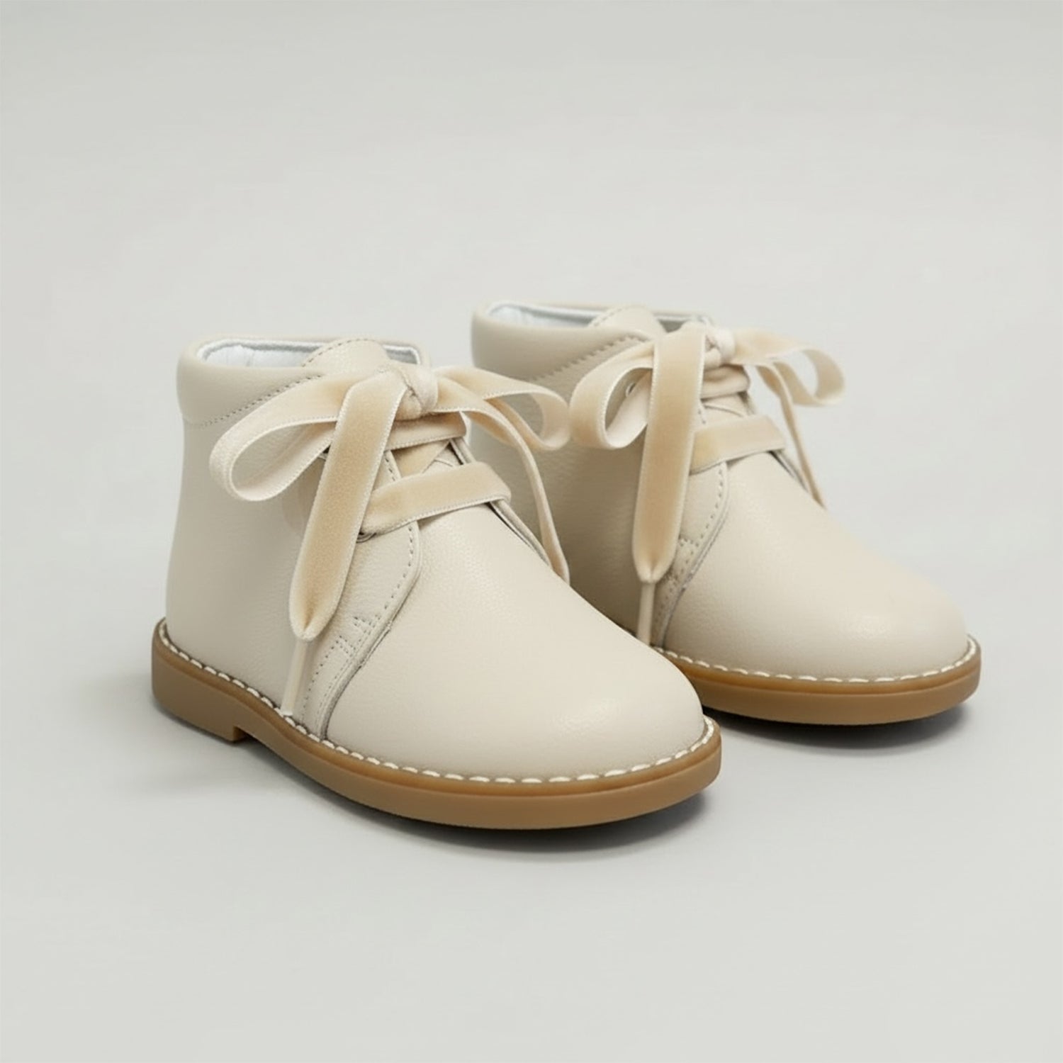 Cream Leather Velvet Lace Ankle Boot