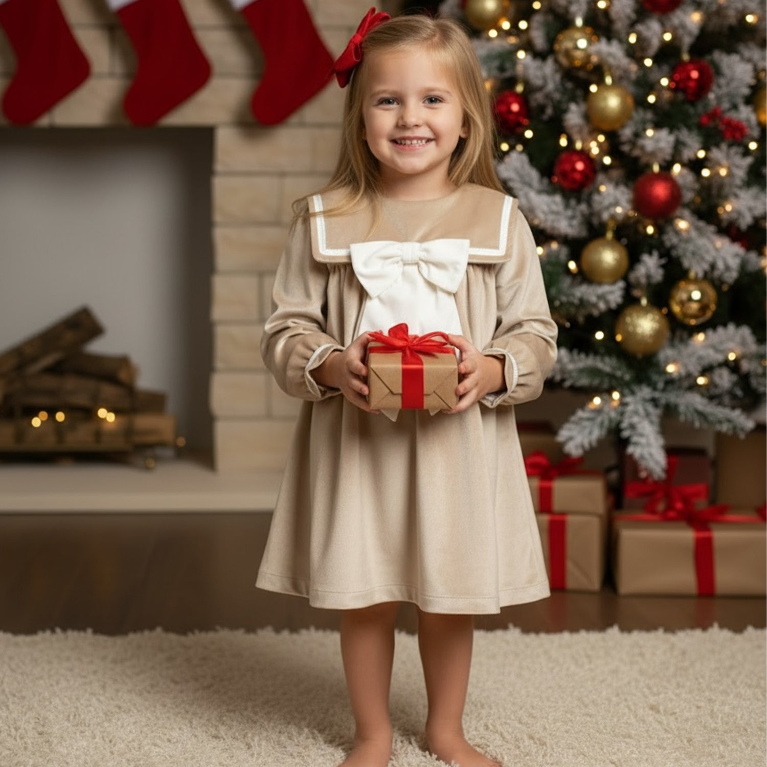 Beige Velvet Dress