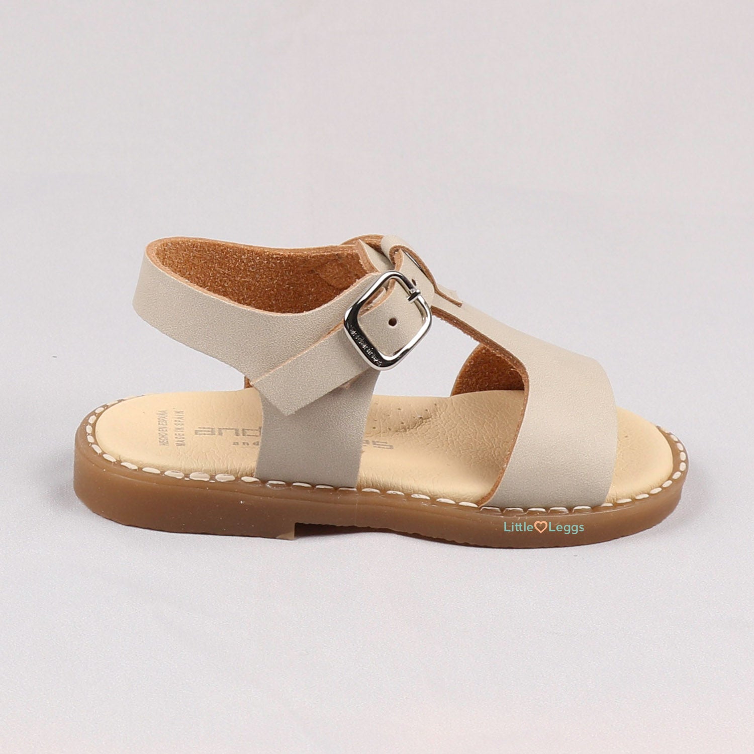 Beige Leather T Bar Sandal