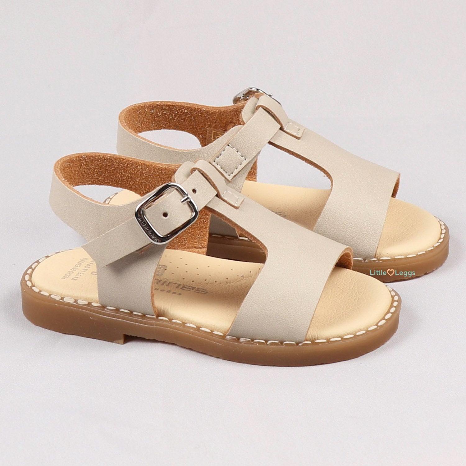 Beige Leather T Bar Sandal