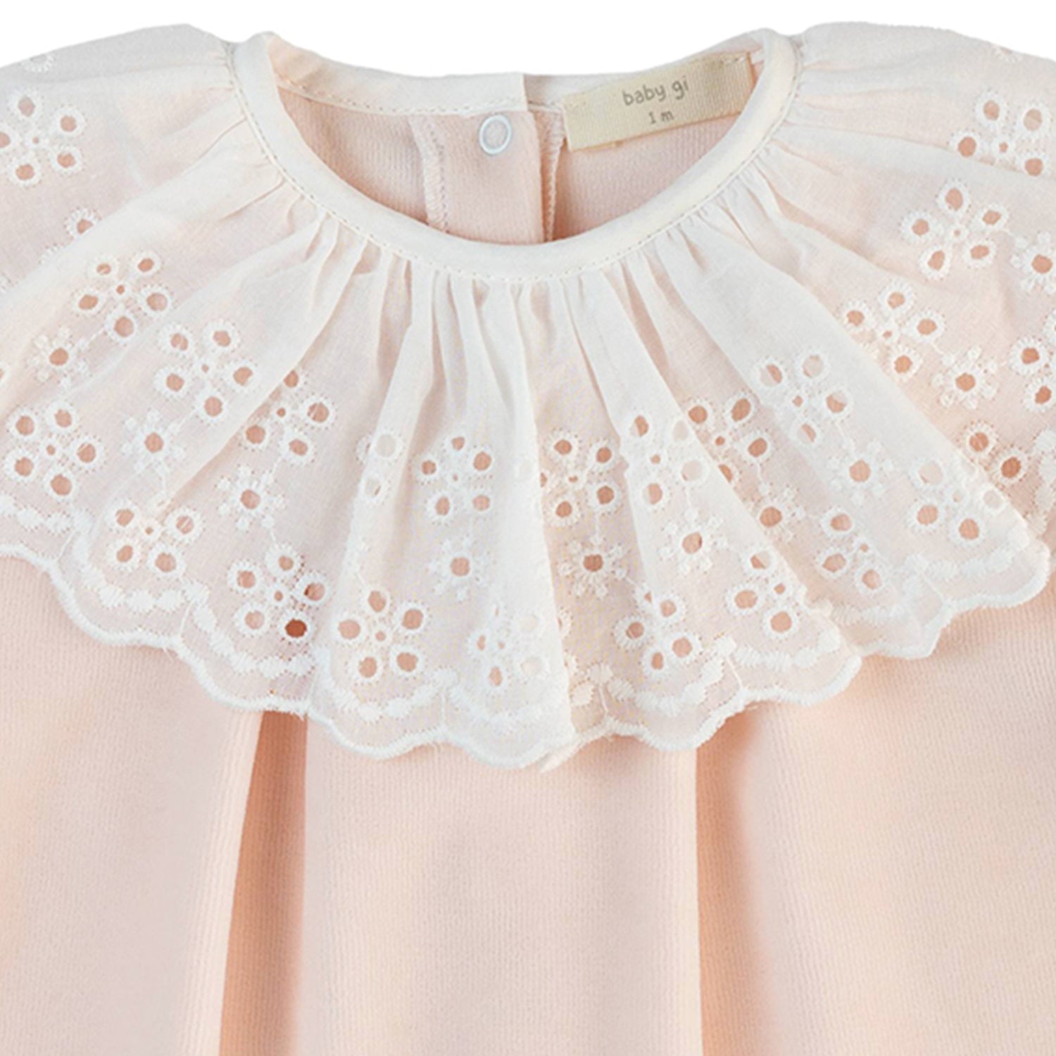 Peach Pink Velour Lace Collar Babygrow