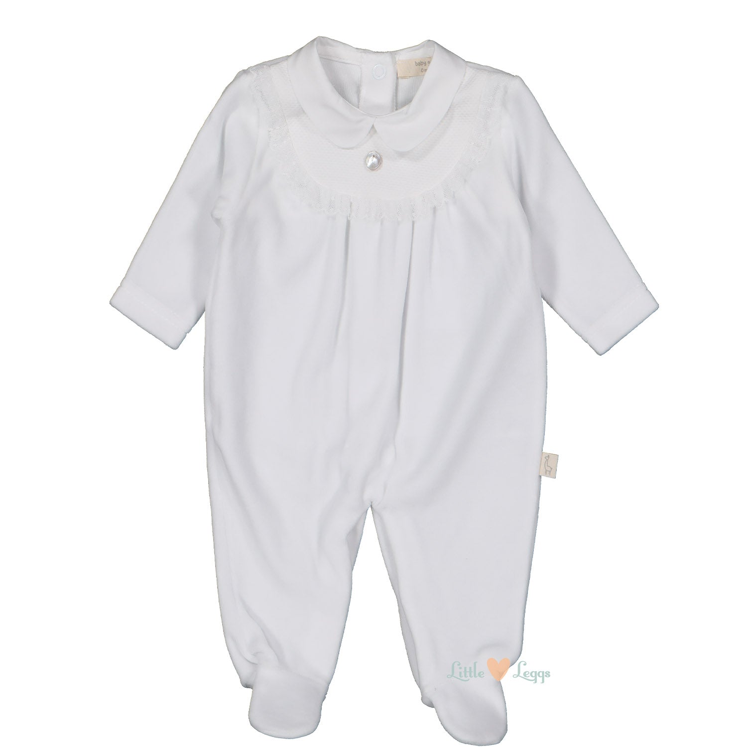 White Velour Honeycomb Trim Babygrow