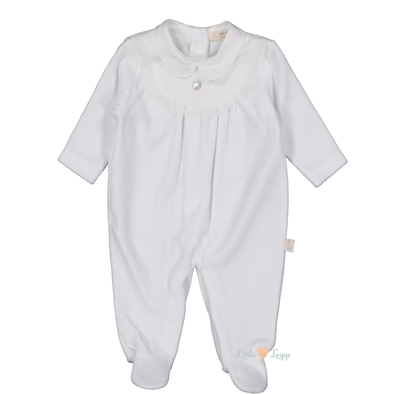 White Velour Honeycomb Trim Babygrow